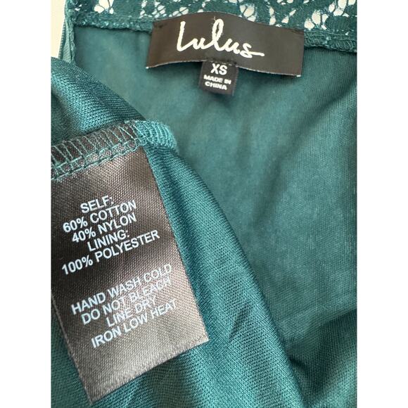 Lulus Lace Midi Dress XS – Teal Green, Short Sleeve, Wedding Guest - Picture 3 of 4